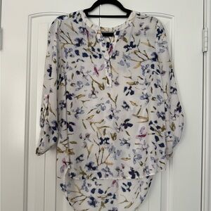 Daniel Rainn Ivory Blouse with Blue and Gold Floral Pattern